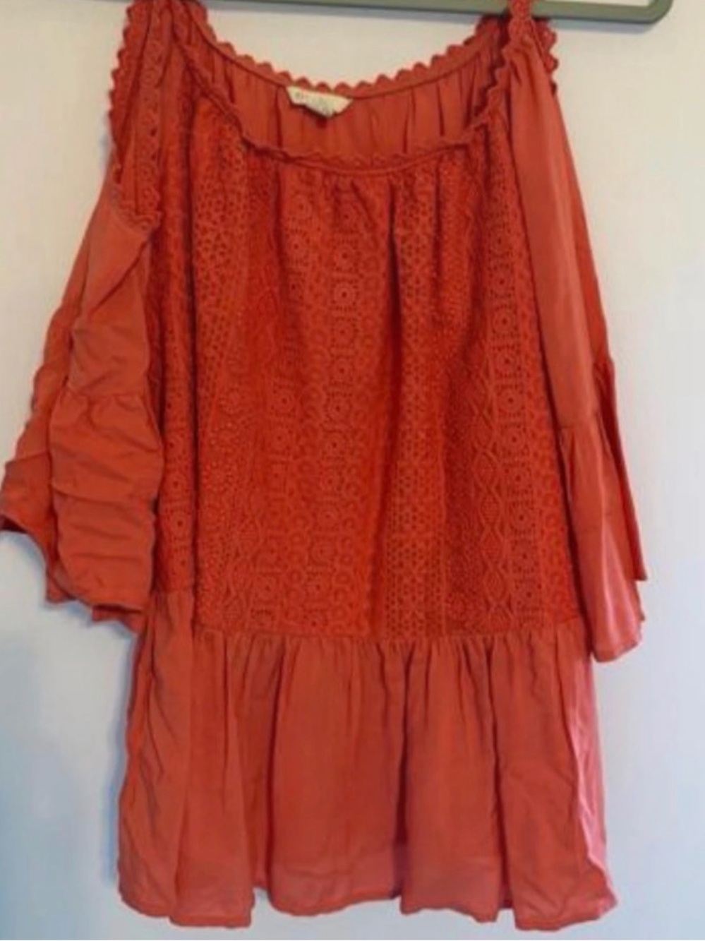 Women’s Coral Orange Lace-Front Boho Blouse